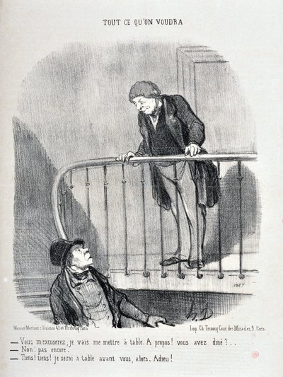 Œuvre de Honoré Daumier (1808-1879). Charivari date de 1853 : Série TOUT CE QUE VOUS VOULEZ « Vous m