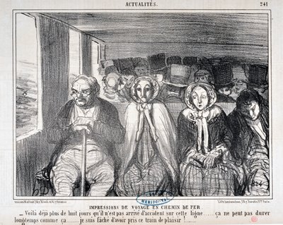 Œuvre de Honoré Daumier (1808-1879) Charivari datant de 1855 : Série Actualités de voyage en chemin de fer - Voici plus de huit jours qu