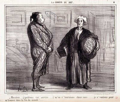 Caricature sur la science. Série sur la comète de 1857 : Mossieu, je quitte votre service... Gravure par Honoré Daumier (1808-1879). Extrait du journal Le Charivari du 13 mars - Honoré Daumier
