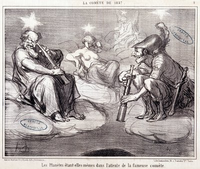 Caricature sur la science. Série sur la comète de 1857 : Les planètes attendent elles-mêmes la fameuse comète. Gravure par Honoré Daumier (1808-1879), 25 mars - Honoré Daumier