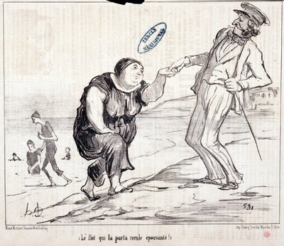 Caricature sur les touristes en vacances. Série Aux Bains de Mer : L
