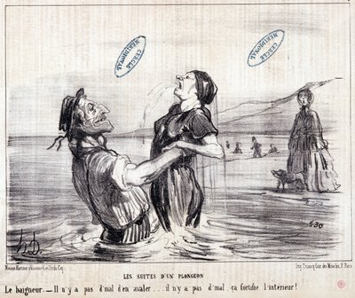 Caricature sur les touristes en vacances. Série « Les Bains de Mer » : « Croquis aquatique. Les séquences d