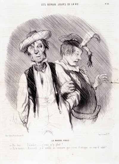 Caricature sur deux alcooliques : Série "Les Beaux Jours de la Vie" : "Le Mardi Gras...". Gravure de Honoré Daumier. Extrait du journal "Le Charivari" du 9 août - Honoré Daumier