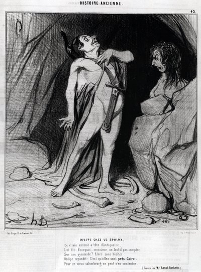 Caricature par Honoré Daumier sur Œdipe et le Sphinx, dans « Charivari », 12 décembre - Honoré Daumier