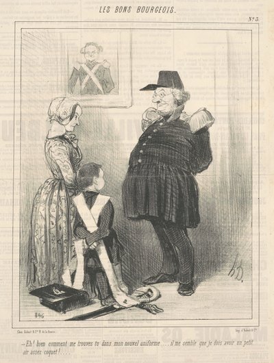 Eh! Bien comment me trouves-tu dans mon nouvel uniforme ... - Honoré Daumier