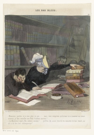 Personnages derrière une table de lecture dans une bibliothèque publique - Honoré Daumier