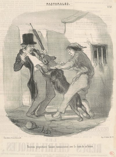 Nouveau propriétaire faisant connaissance avec le chien - Honoré Daumier