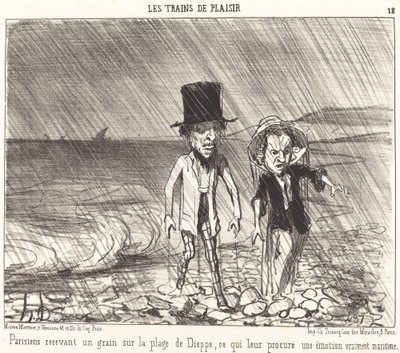 Parisiens recevant un grain... - Honoré Daumier