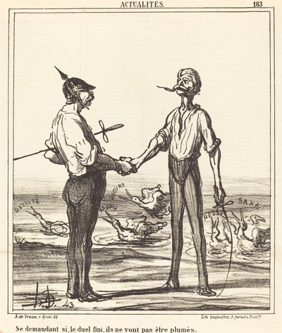 Se demandant si, le duel fini, ils ne vont pas être plumés - Honoré Daumier