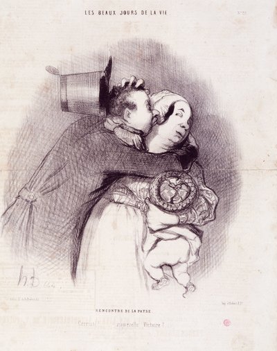Série Les Beaux Jours de la Vie : Rencontre à la campagne. Gravure par Honoré Daumier. Extrait du journal Le Charivari, 8 septembre - Honoré Daumier