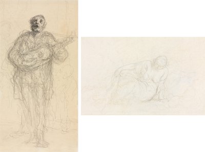 Guitariste chantant (recto); Femme allongée appuyée sur son bras (verso) - Honoré Daumier