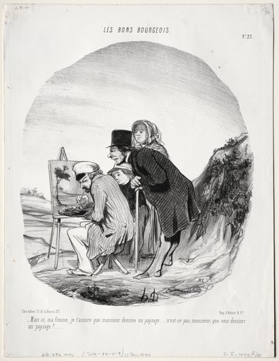 Les bons bourgeois, planche 23 : Mais si, ma femme...monsieur dessine un paysage.. - Honoré Daumier