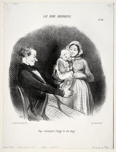 Le bon bourgeois, planche 40 : Papa contemple une ressemblance de sa ressemblance, 1847 - Honoré Daumier
