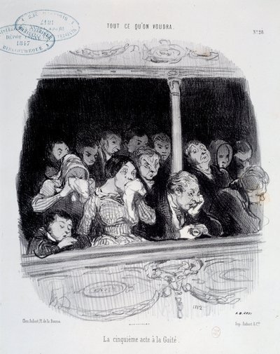 Le cinquième acte à la Gaîté. Expressions du visage du public pendant le spectacle (ennui, fatigue, désintérêt) Caricature par Honoré Daumier (1808-1879). 19ème siècle Paris, Musée Carnavalet - Honoré Daumier
