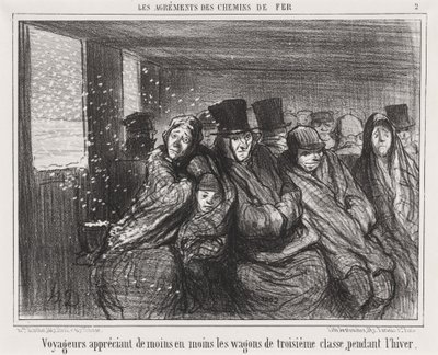 Voyageurs appréciant de moins en moins les wagons de troisième classe... - Honoré Daumier
