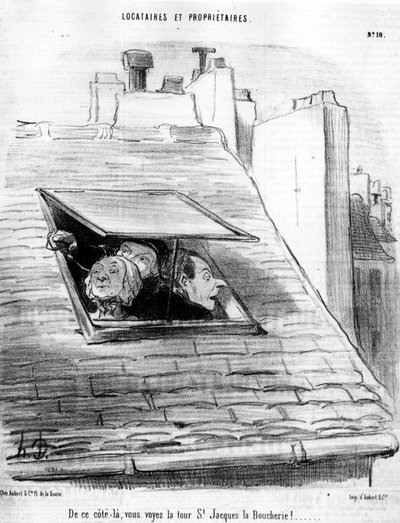 De ce côté, vous voyez la Tour Saint-Jacques la Boucherie!... , tiré de Tenants et Propriétaires, série de caricatures par Honoré Daumier. Charivari - Honoré Daumier
