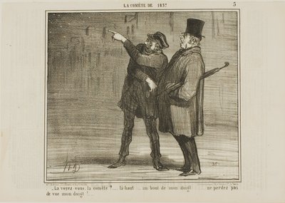 "- Voyez-vous la comète ... juste là, au bout de mon doigt... ne perdez pas de vue le bout de mon doigt !", planche 5 de La Comète De 1857 - Honoré Victorin Daumier