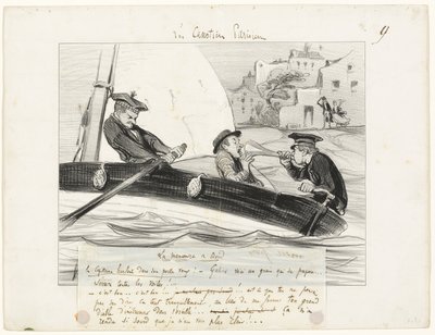 Une manœuvre de bateau, planche neuf des Canotiers Parisiens - Honoré Victorin Daumier