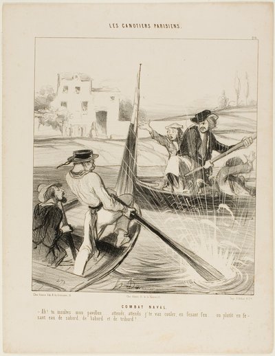 Un combat naval. "- Alors, tu as insulté mon drapeau !.... attends, attends que je te coule d