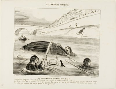 Une nouvelle façon de flotter sur la rivière de la vie. - Radiguet, coquin, va au diable, toi, ton bateau et ta nouvelle invention.... c