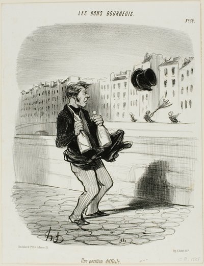 Une situation embarrassante, planche 52 de Les Bons Bourgeois - Honoré Victorin Daumier