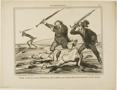Grande révolte des rats de Montfaucon qui ne veulent pas se faire voler leur nourriture par les scientifiques, planche 12 des Hippophages - Honoré Victorin Daumier