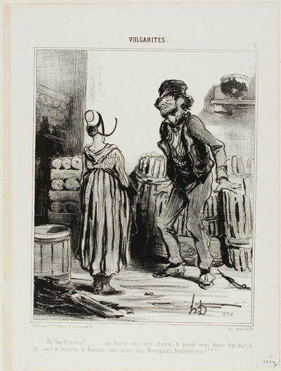 "Ha ! Dammmmmnit wife... how much funnn we have had when we were eighteen.... no men no women..... just us people from Auvergne," plate 5 from Vulgarités - Honoré Victorin Daumier