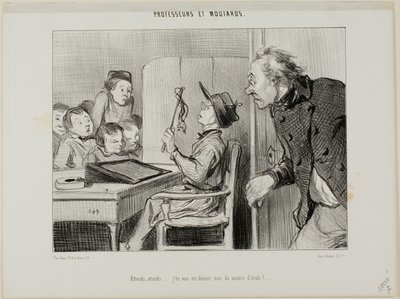 "Attendez, je vais vous montrer qui est le professeur ici...", planche 11 de Professeurs Et Moutards - Honoré Victorin Daumier