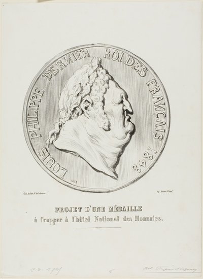 Louis-Philippe, dernier roi des Français 1848. Modèle de médaille à fabriquer par la Monnaie nationale - Honoré Victorin Daumier