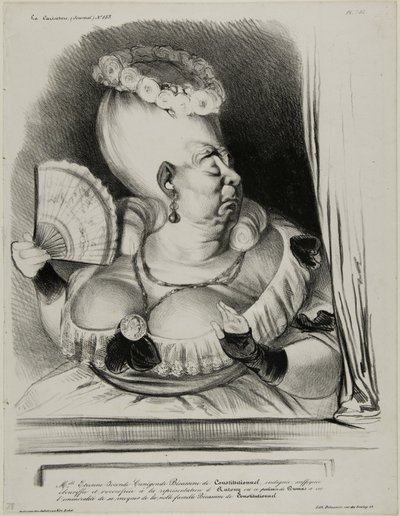 Mlle Etienne-Mona-Lisa-Cunégonde-Oie sotte du Constitutionnel, indignée, étouffée et excédée par la représentation d
