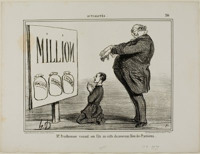 M. Prudhomme dédie son fils au nouveau Dieu des Parisiens, planche 366 des Actualités - Honoré Victorin Daumier