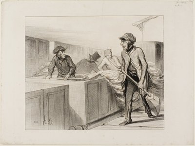 Les voitures baignoires. "- Dis, Jérôme....avais-tu vu hier ces voyageurs qui se plaignaient de nos voitures sous prétexte que la pluie les gênait  - Pour 7 francs, ils sont allés jusqu