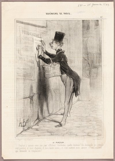 The Poster Man, plate 17 from Bohémiens de Paris - Honoré Victorin Daumier