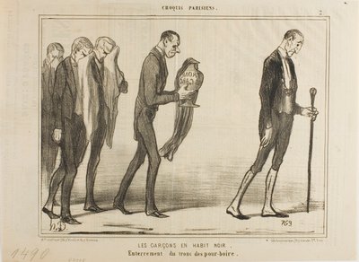 Le serveur en costume noir. Funérailles de la boîte à pourboires, planche 2 des Croquis Parisiens - Honoré Victorin Daumier