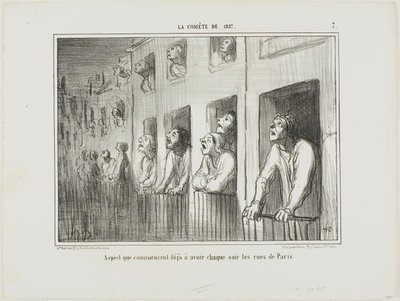 Les rues de Paris commencent à ressembler à cela tous les soirs, planche 7 de La Comète De 1857 - Honoré Victorin Daumier