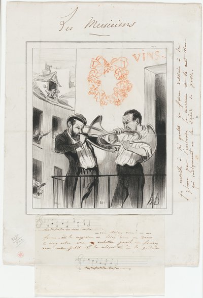 Ton, ton, ton, ton, ton, t..... "- Taisez-vous, ma femme a mal à la tête ! - Pourquoi ne lis-tu pas un drame en cinq actes avec un orchestre semblable ! - Arrêtez... mon petit a la colique !" Ton, ton, ton, ton, taine..., planche 2 de Les Musiciens De Pari - Honoré Victorin Daumier