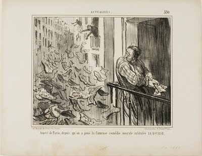 Vue des rues de Paris après la représentation de la célèbre comédie moralisatrice "La Bourse", planche 330 des Actualités - Honoré Victorin Daumier