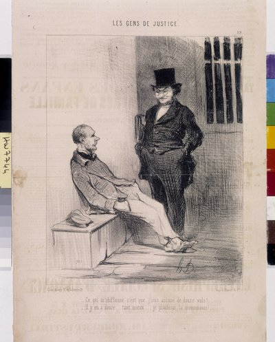 Œuvre de Honoré Daumier (1808-1879). Charivari daté de 1845 : Série LES PEINES DE JUSTICE. « Ce qui me blesse, c