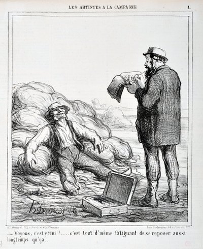 Œuvre de Honoré Daumier (1808-1879). Charivari date de 1865: Série LES ARTISTES À LA CAMPAGNE « - Voyons, est-ce fini?... C
