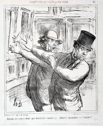 Charivari date de 1865 : Série Croquis pris au Salon - Ne soyons pas bourgeois comme ça... admirez au moins ce Courbet ! MUSEE DES BEAUX-ARTS - PALAIS LONGCHAMP, MARSEILLE - Honoré Daumier