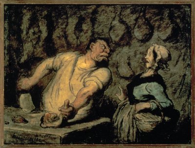 Le boucher, marché de Montmartre (huile sur panneau) - Honore Daumier