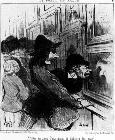 Le public du spectacle. Artistes examinant la peinture d