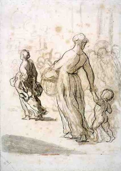 Deux femmes et un enfant, c.1848-50 - Honoré Daumier