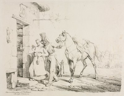 Un hussard embrassant un serviteur - Emile Jean Horace Vernet
