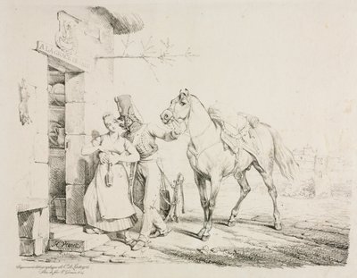 Un hussard embrassant un serviteur - Emile Jean Horace Vernet