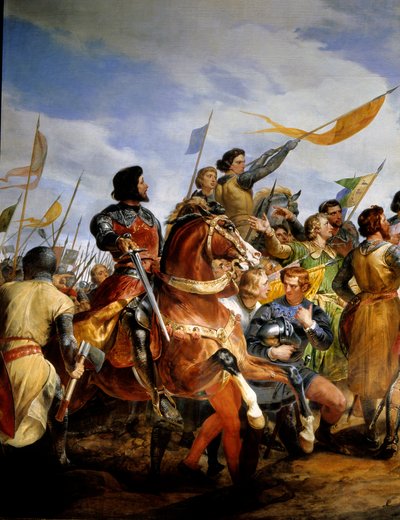 Guerre franco-anglaise (1202-1214) : la bataille de Bouvines le 27/07/1214, Philippe Auguste met en jeu la couronne de France - Emile Jean Horace Vernet