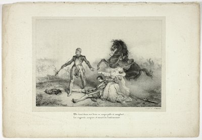 Elle tenait dans ses bras le cadavre pâle et ensanglanté... - Emile Jean Horace Vernet