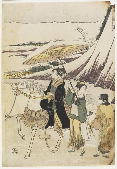 Trois femmes voyageant à travers un ravin, 1794-96 - Hosoda Eiri