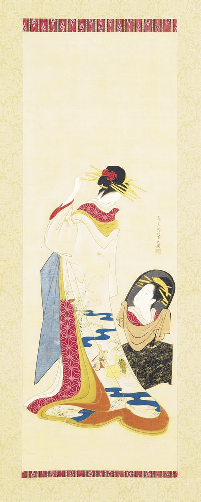 Une beauté regardant dans un miroir - Hosoda Eishi