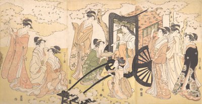 Excursion pour admirer les cerisiers par une noble dame et ses serviteurs, vers 1797 - Hosoda Eishi